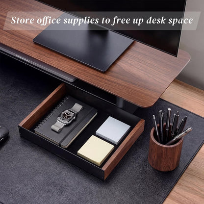 Geelin 2 Pack Desk Drawer Organizer, Valet Tray for Men, Nightstand Tray Acacia Wooden and Metal Entryway Bedside Dump Holder Accessories for Wallets, Keys, Watches, Phones, Loose Change, Trinkets