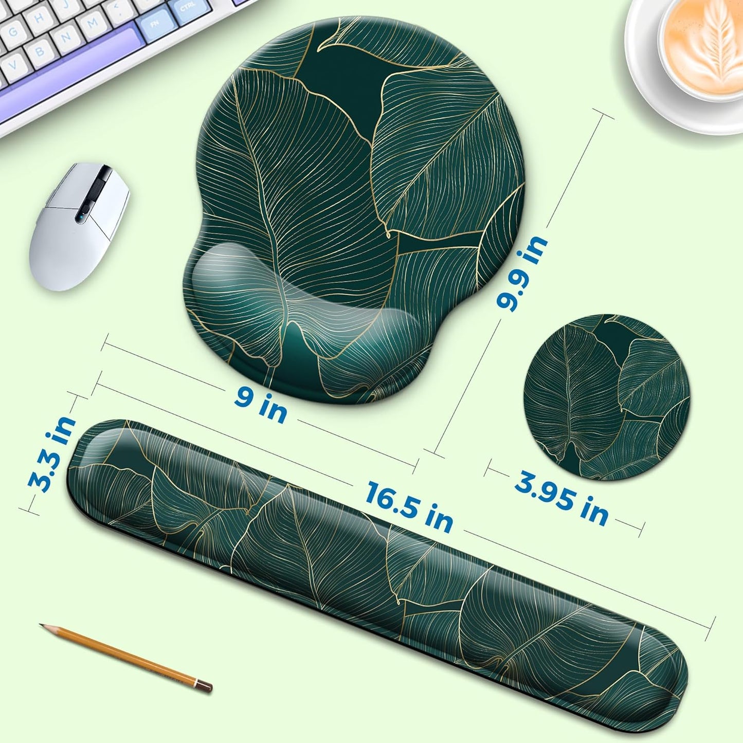Mouse Pad and Keyboard Wrist Rest Support, with Non-Slip PU Base,Gel Mouse Pad with Coaster,Pain Relief for Gaming, Computer,Office -Beach
