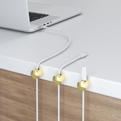 Gun Metal Cord Holder,Cable Anchors for Cable, Premium Aluminum Wire Organizer, Adhesive Screw 2-in-1 Cord Wall Clips, Charger Cable Management Clip, Stylish, Sturdy, Practical (3 Pcs) (Gold)