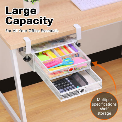 ROSYLINE Under Desk & Desktop Drawer Organizer - 2-Tier Metal Slide Out Drawers Organizer, Storage for Home Office Desk (Black)