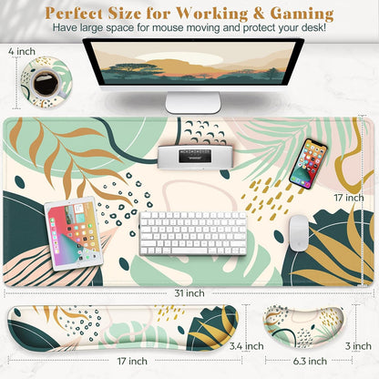 Gimars Upgrade Enlarge Silky and Superfine Fabric Gel Memory Foam Keyboard Wrist Rest Set, Ergonomic Keyboard Mouse Wrist Support for Typing Pain Relief, Comfort for Office, Gaming, Computer