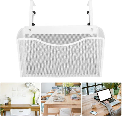 Asixxsix Under Desk Drawer, Desk Side Storage, Hanging Desk Organizer, Clamp On Desk Organizer, Mesh Metal Desk Drawer, Side Desk Organizer for Office and Home (White)