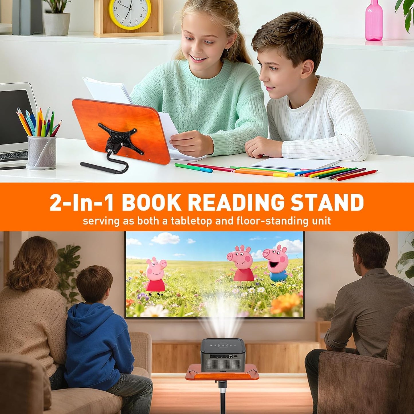 Floor Standing Book Stand, Foldable Book Holder for Reading with Page Clips, 19"–51" Height Adjustable, Sturdy Podium Stand for Reading, Bible, Laptop, Cookbooks, or Projector
