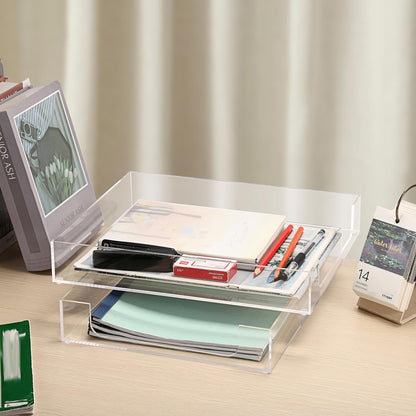 BTSKY 1 Pack Multipurpose A4 File Tray Clear Acrylic Desk Tray Organizer Elegant Letter Size Desk Documents Trays Magazine Files Storage Basket Organizer Bin for Office Cosmetics Bathroom