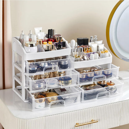 Desk Organizer with 4 Drawer Storage, Desktop Drawers Organizer for Office/School Supplies, Plastic Stationary Makeup Organizer, Desk Storage Box Organizer for Office, School, Bathroom
