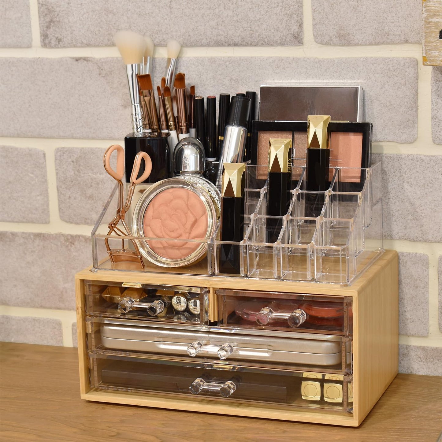 Ikee Design Acrylic Makeup Organizer with 4 Drawers and Removable Top Lipstick Holders, Ideal for Make-up or Accessories,Enhance Your Vanity or Bathroom with Clear Design for Quick Visibility