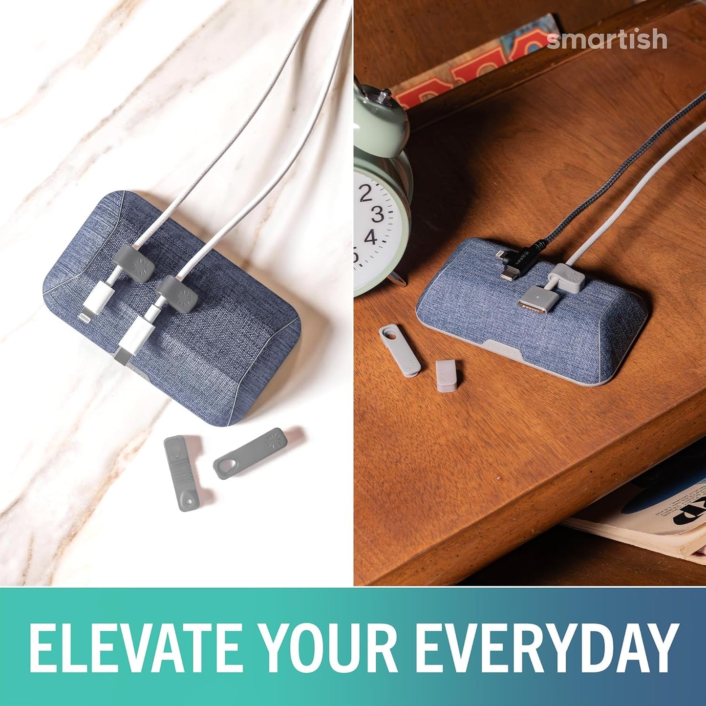 Smartish® Magnetic Cord Holder - Cable Wrangler Organizer with Magnet Clips for Charger Management on Desktop, Nightstand for USB-C + Lightning - Lightly Toasted Beige