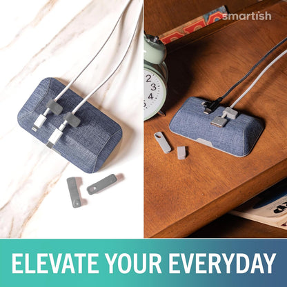 Smartish® Magnetic Cord Holder - Cable Wrangler Organizer with Magnet Clips for Charger Management on Desktop, Nightstand for USB-C + Lightning - Lightly Toasted Beige