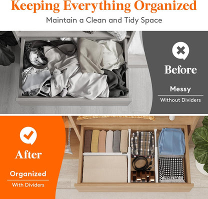 Lifewit 5 Pack 4" High Drawer Dividers 28-43.5cm/11-17" Adjustable Drawer Organizer for Clothes/Utensils, Expandable Drawer Separator in Dresser/Kitchen/Bedroom/Office Organization & Storage White