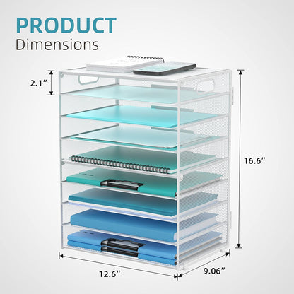 DALTACK 9-Tier Paper Organizer for Desk, Mesh Letter Tray Desk Organizer with Handles, Space-Saving File Organizer for Office Home School Classroom, Black