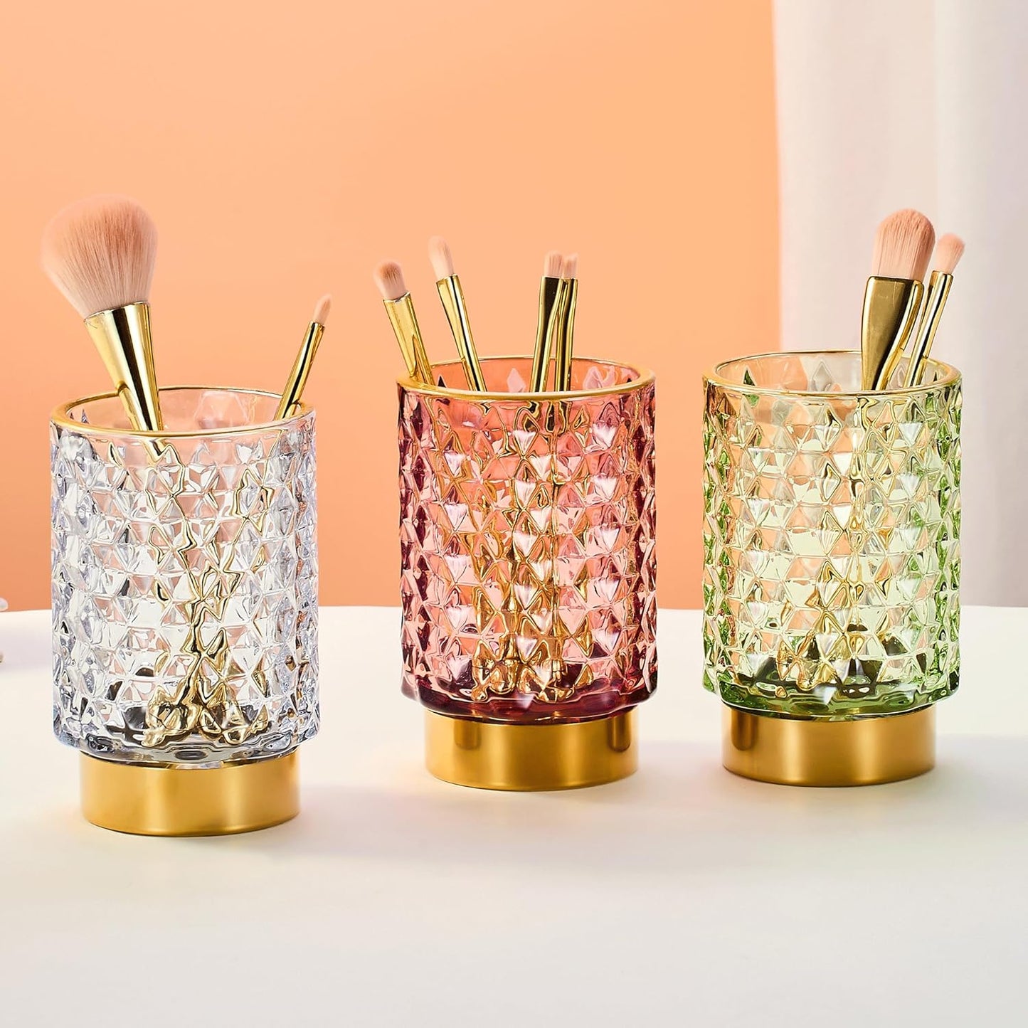 Makeup Brush Holder Organizer,Toothbrush Holders,Desk Pen Pencil Holder,Multifunctional Vintage Glass Brush Cup（A46-6-US）