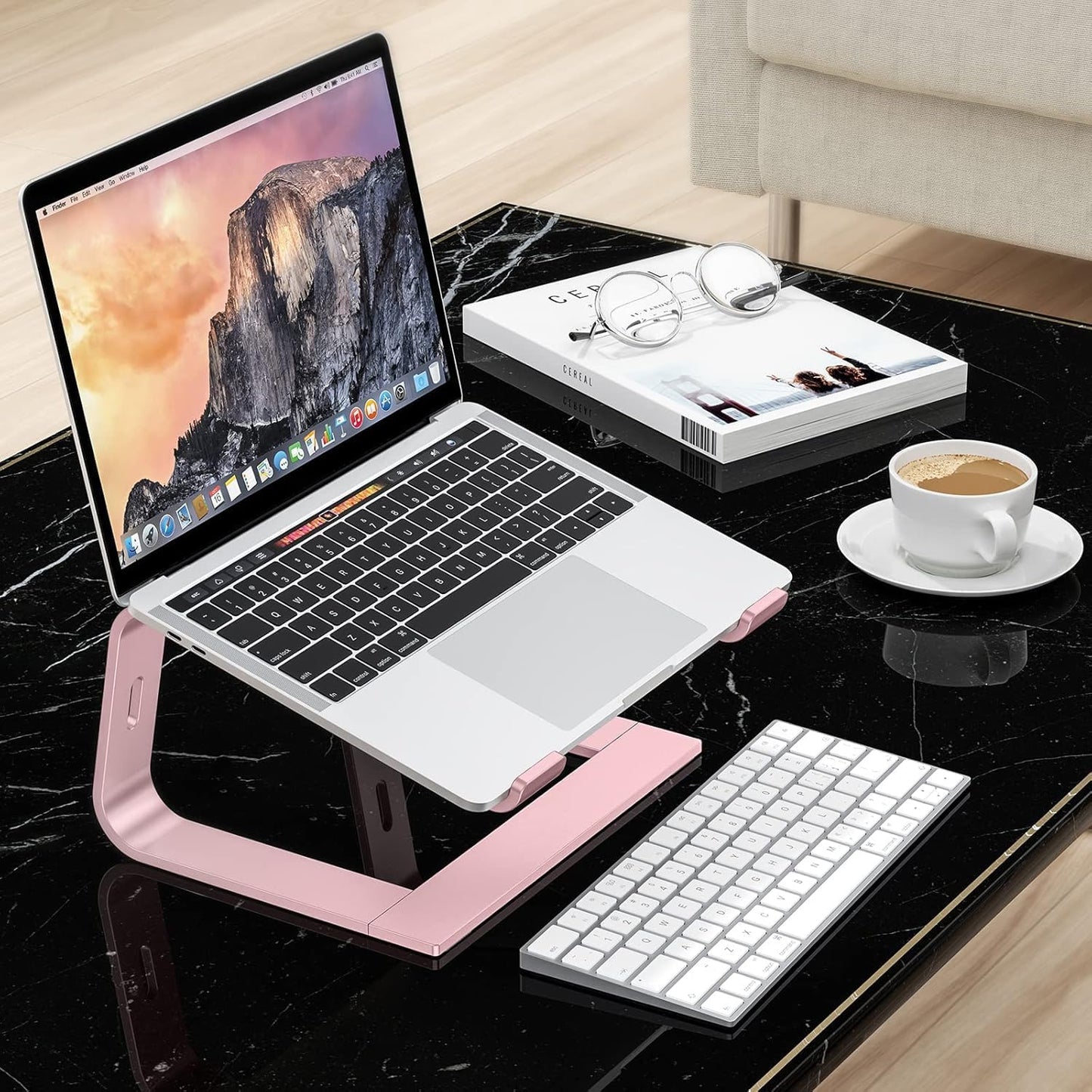 OMOTON Laptop Stand, Detachable Laptop Mount, Aluminum Laptop Holder Stand for Desk, Compatible with MacBook Air/Pro, Dell, HP All Laptops (11-16 inch), Silver