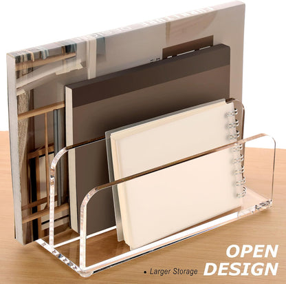 SANRUI 5 Compartments Acrylic Mail Sorter Holder, Clear Document Magazine Envelope File Rack, Vertical Letter Sorter & Multifunction Desk Organizer for Bills, Documents, Notebooks