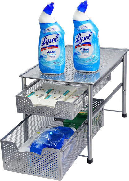 Simple Houseware Stackable 3 Tier Sliding Basket Organizer Drawer, Silver