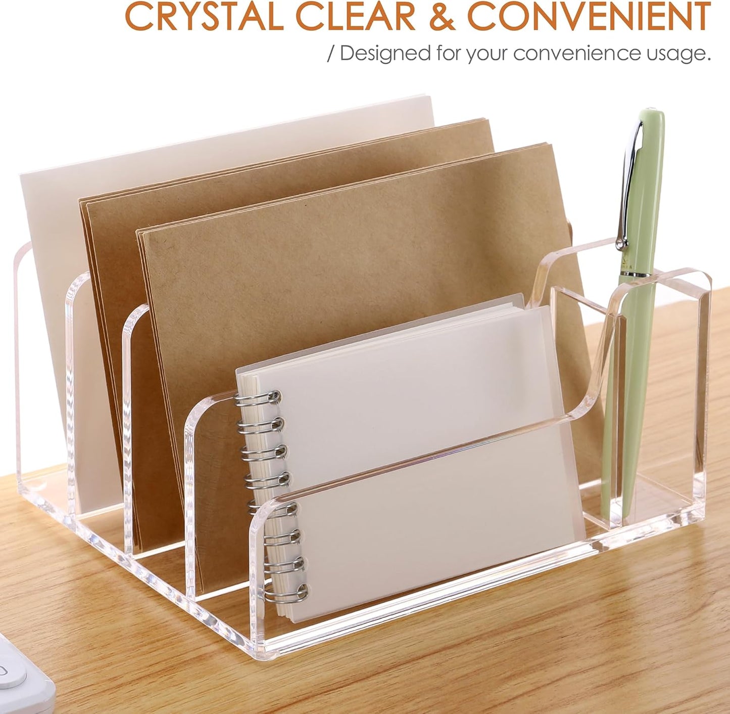 SANRUI 3 Compartments Mail Organizer Letter Holder for Desk ,Vertical Letter Holder,File Sorter Acrylic Desk Organizer Office Supplies,Clear
