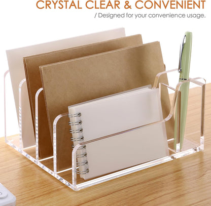 SANRUI 3 Compartments Mail Organizer Letter Holder for Desk ,Vertical Letter Holder,File Sorter Acrylic Desk Organizer Office Supplies,Clear