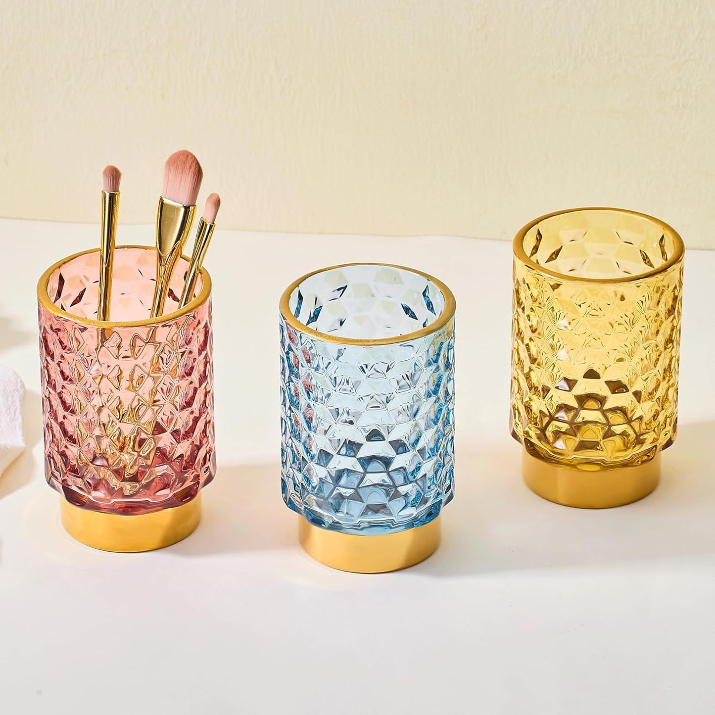 Makeup Brush Holder Organizer,Toothbrush Holders,Desk Pen Pencil Holder,Multifunctional Vintage Glass Brush Cup（A46-6-US）