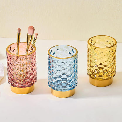 Makeup Brush Holder Organizer,Toothbrush Holders,Desk Pen Pencil Holder,Multifunctional Vintage Glass Brush Cup（A46-6-US）