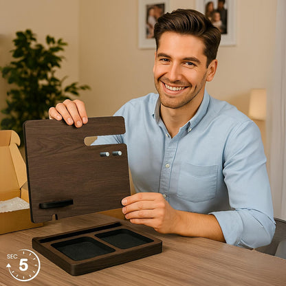 Namore Nightstand Organizer for Men – Wood Phone Docking Station & Bedside Valet Tray Organizer for Wallet, Watch & Keys – Unique Gifts for Men, Husband, Dad