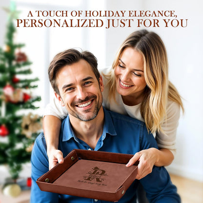 Engraved Leather Valet Tray for Men – Personalized Catchall with Custom Name for Desk, Dresser, Nightstand – Men's Organizer Tray for Keys, Wallet, Jewelry, Personalized Gift for Home, Office - Coffee