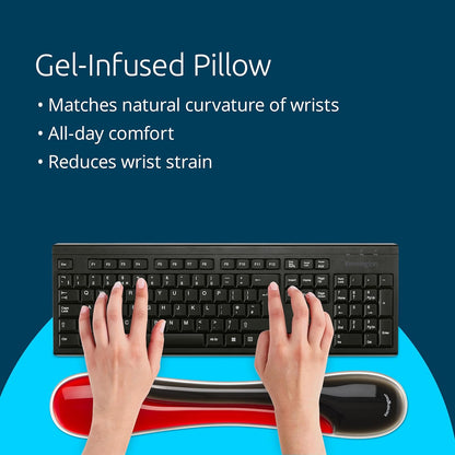 Kensington Slim Duo Gel Wrist Rest for Low Profile Keyboard, Wrist Pad for Keyboard, Ergonomic Wrist Pad for Computer, Non-Skid Computer Pad with Wrist Support, Blue K62441WW, 19" x 3.7"x 0.7”