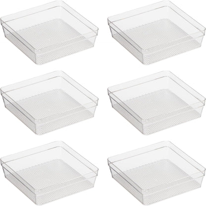 Oggi Clear Drawer Organizer - 3" X 9.5" (Set of 6) - Ideal for Organizing Kitchen Drawers, Office, Desk, Silverware, Kitchen Utensils, Cosmetics and Bathrooms