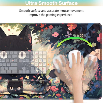 Desk Mat, Large Gaming Mouse Pad with Wrist Rest, 4in1 XXL Mousepad+Keyboard Wrist Rest+Mouse Pad Wrist Support+Cup Coaster Set Ergonomic Floral Computer Desk Arm Wrist for Decor Home Office Women