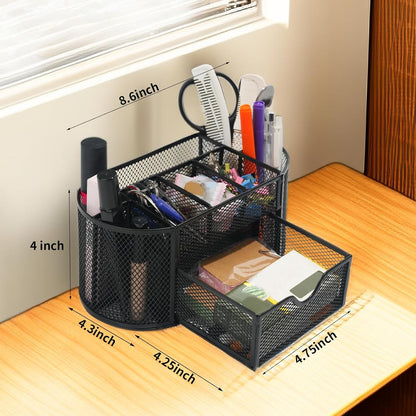 Newkita Desktop Organizer with Pencil Pen Holder and Accessories Offering 8 Compartments and 1 Drawer for Home, School and Office. (Cherry Blossom Pink)
