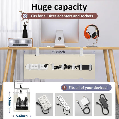 Under Desk Cable Management Tray - Under Desk Cord Management - Clamp/Screw Mount - Fabric Wire Management - Cable Raceways Tray Cord Hiders for Office/Home (Black, 35.8"×5.6")
