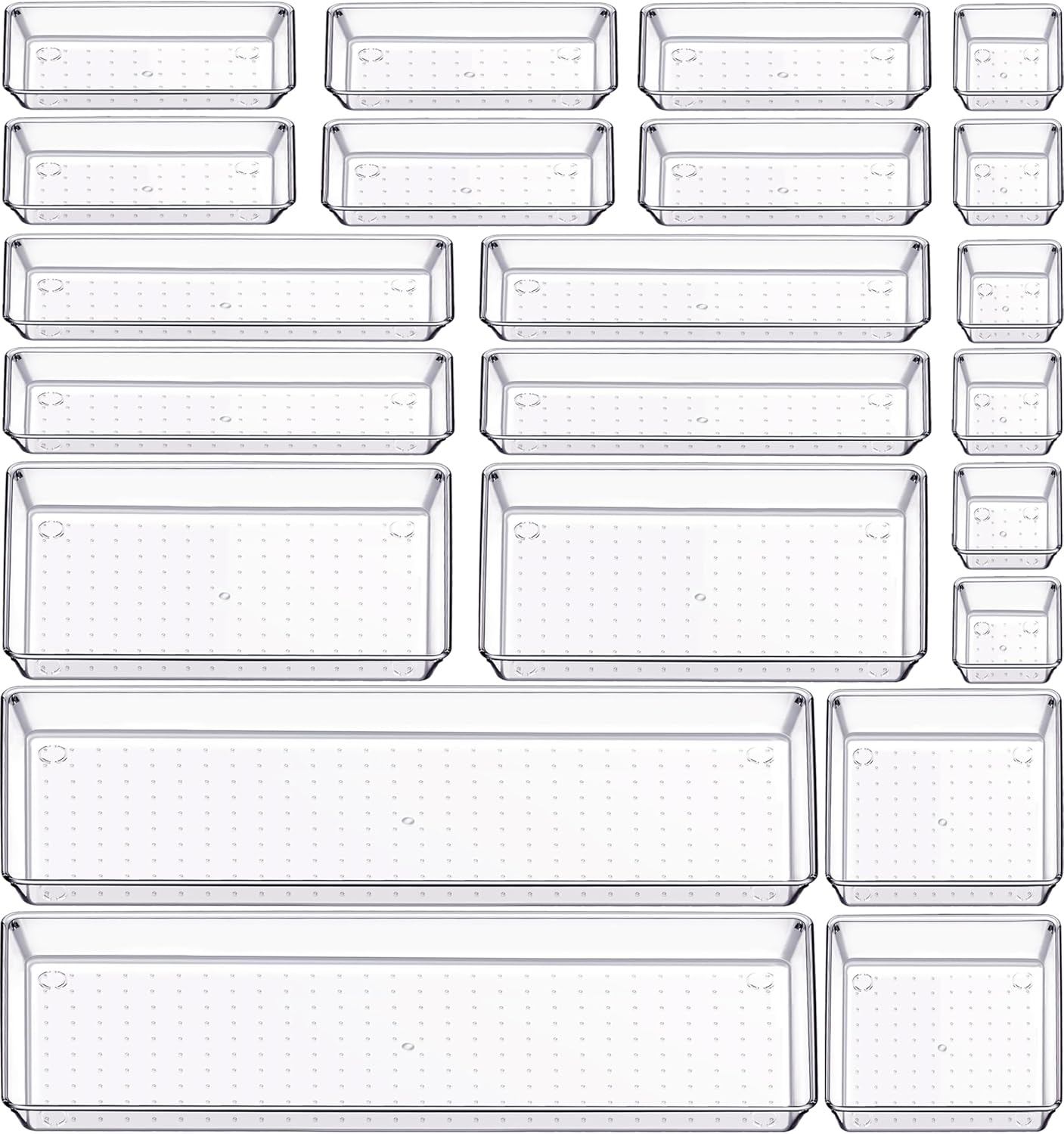 Criusia 6 Pcs Large Size Clear Drawer Organizer Set, Acrylic Non Slip Non Cracking Kitchen Drawer Storage Tray Divider, Multifunctional Storage for Cosmetics, Bathroom, Tools, Kitchen and Office