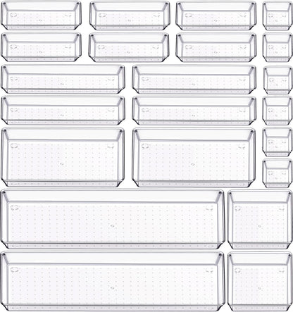 Criusia 6 Pcs Large Size Clear Drawer Organizer Set, Acrylic Non Slip Non Cracking Kitchen Drawer Storage Tray Divider, Multifunctional Storage for Cosmetics, Bathroom, Tools, Kitchen and Office