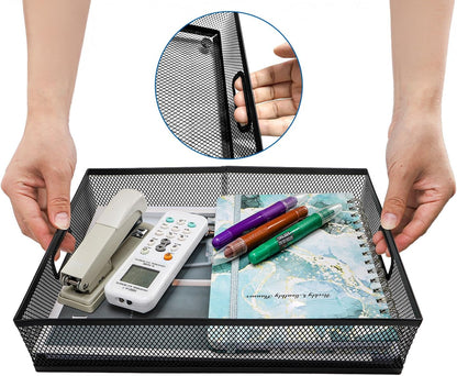 Noamus 3 Pack Office Drawer Organizer, Desk Drawer Divider Tray, Metal Mesh Desktop Basket, 6 Compartments Pen Storage Box for Makeup, Stationery, Office Supplies & Accessories, Kitchen(Black,3 Size)