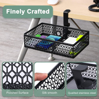ROSYLINE OSYLINE Heavy Duty Clamp On Under Desk Drawer Organizer Storage Tray Basket with Non-Slip Pad Hanging Mount for Home Office Studio Bedroom or Dorm (Black)