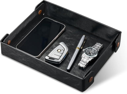 Catch All Valet Tray - EDC Organizer for Key, Wallet, Watch, Jewelry, Phone, coin change | Faux Leather Storage Tray for Dresser, Nightstand, Desk, Entryway, Travel Storage | Brown