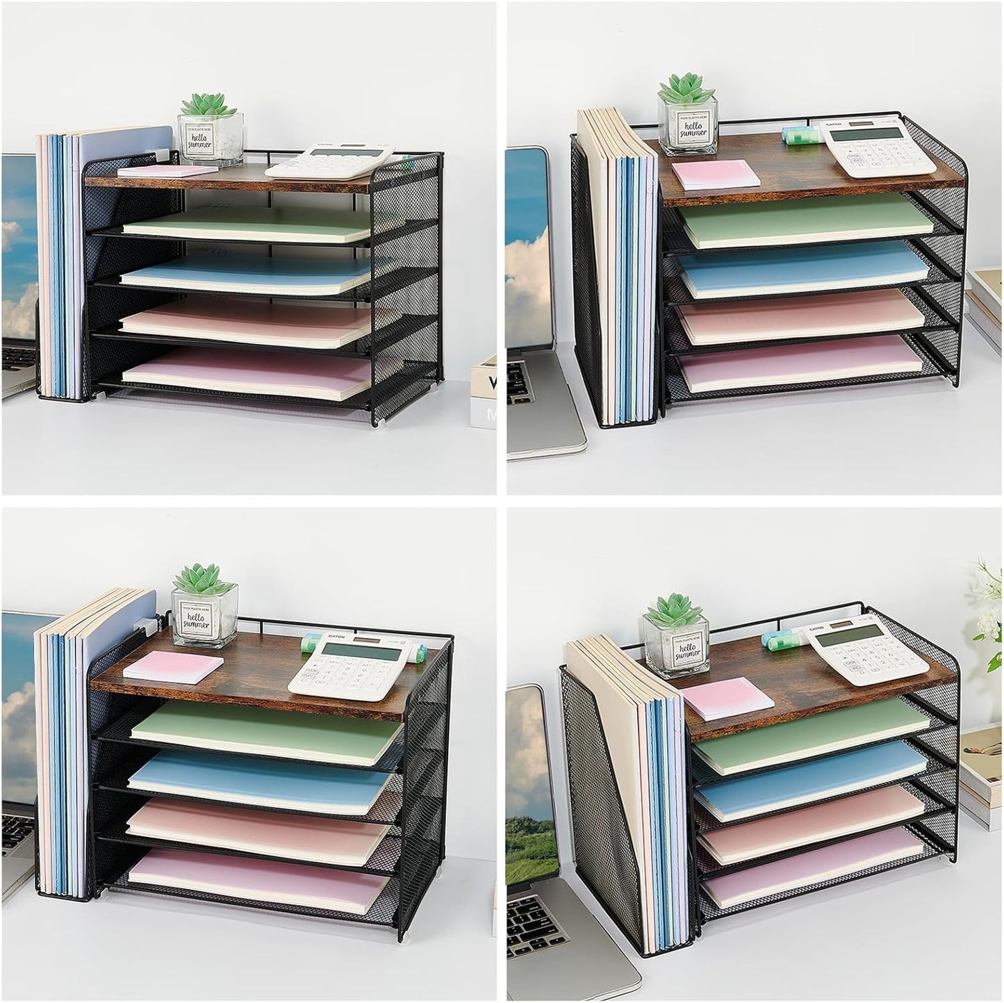 OPNICE Desk Organizer, 5-Tier Paper Organizer Letter Tray with Magazine Holder, Office Desk Accessories & Workspace Organizers, Desktop File Organizer for Office Supplies Storage, Black