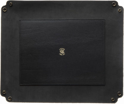 USA Handmade Premium Leather Valet Tray, Folds Flat! Dice Rolling Basket and Organizer with Brass Snaps - Reinforced Base - for Keys, Jewelry, Coin, EDC, Watch Storage Caddy - Black XLarge