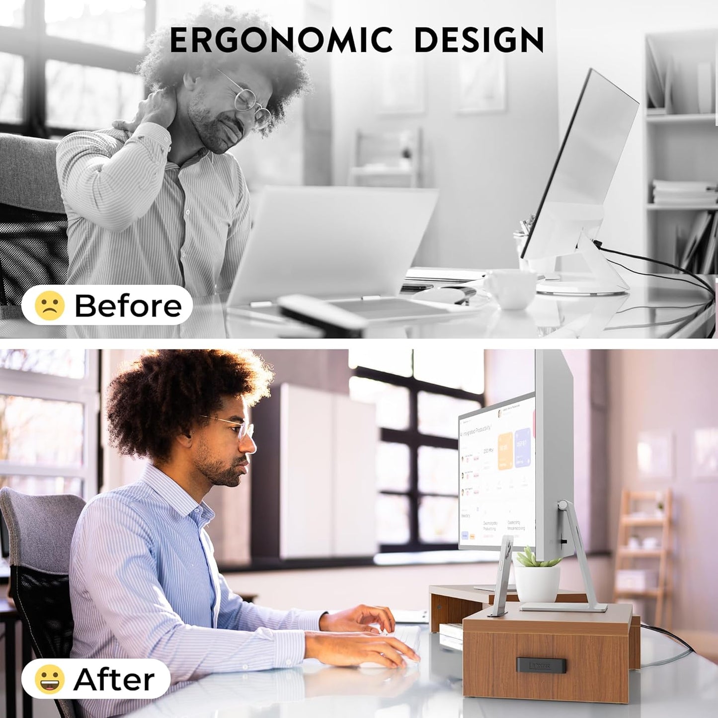 BONTEC Dual Monitor Stand Riser with Smartphone Holder, Adjustable Length & Swivel Angle, Ergonomic Wooden Desktop Organizer for PC Monitor, Laptop, Printer, Large Storage, White
