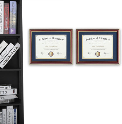 ELSKER&HOME Diploma Frame - Wide Solid Wood Frame - Black Velvet Golden Rim Mat - Semi-Tempered Glass - Includes Hanging Hardware and Desktop Easel(ONLY Display 11×14 Document/Certificate)