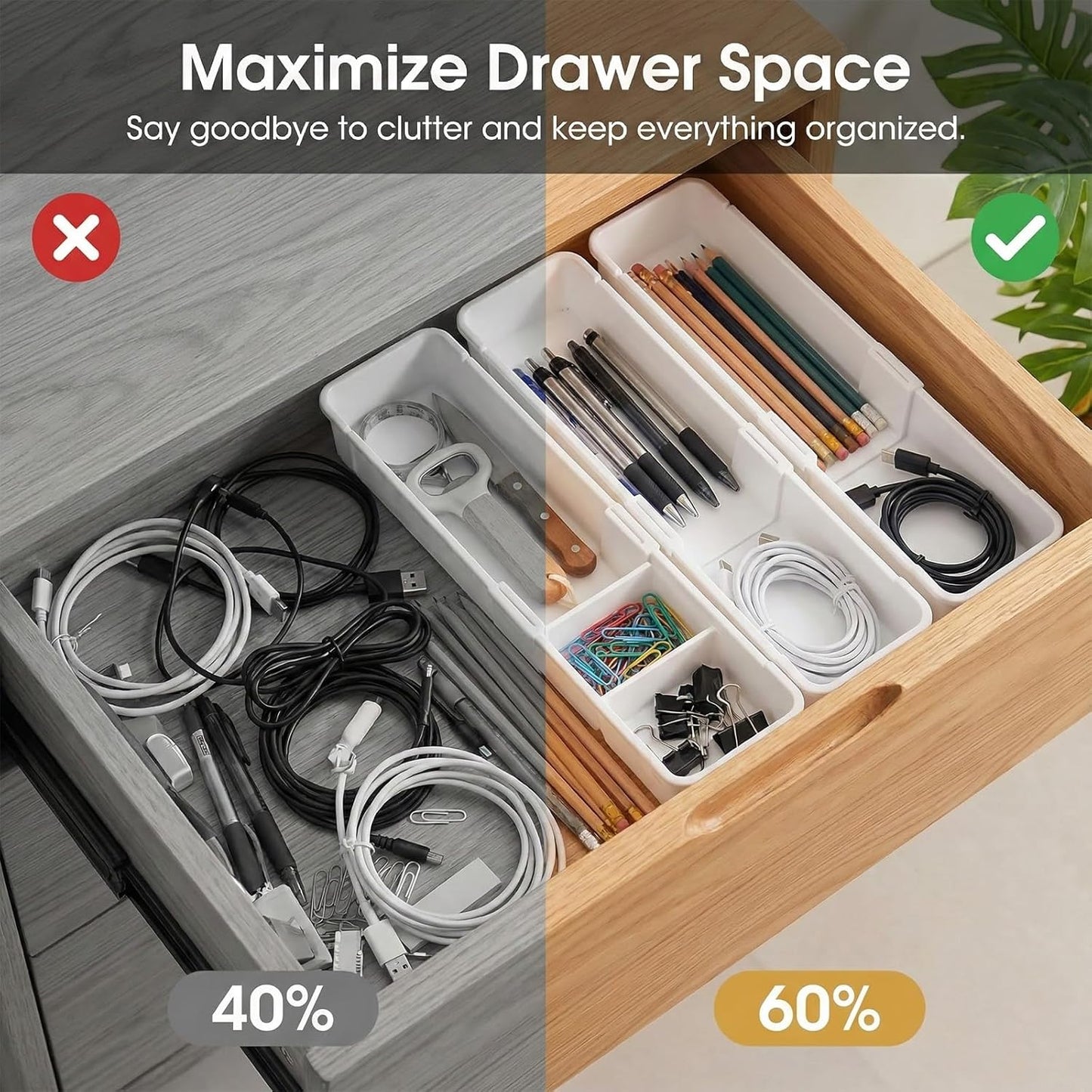 6 Pack Expandable Drawer Organizers Set, 9.8-16.2inches Plastic Drawer Organizer Trays Stackable Storage Container for Vanity Office Home Utensils Gadgets Shelf Kitchen