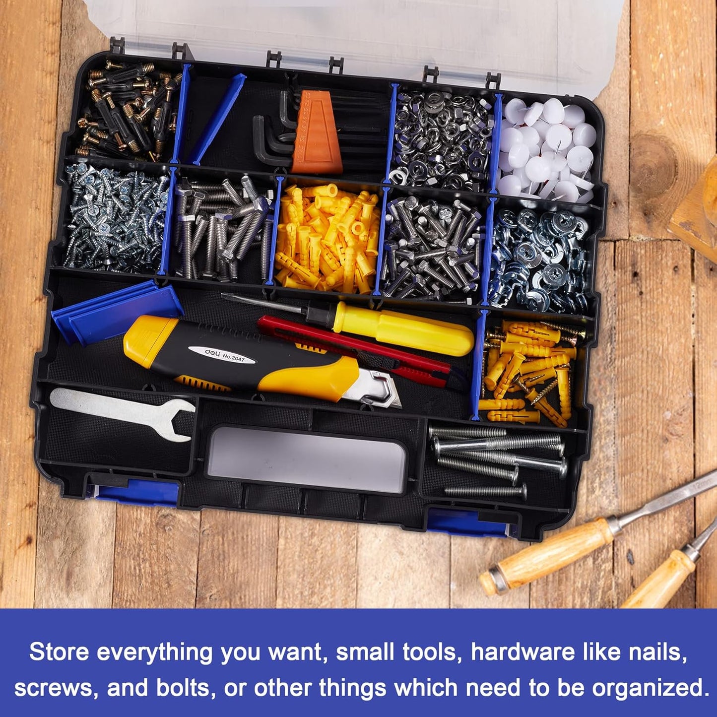 AIDY-PRO Small Parts Organizer Box Storage Case Tools Box Organizer Double Side 34 Compartments Hardware Organizers with Removable Plastic Dividers for Screws Nuts Nails Bolts, 2 Pack