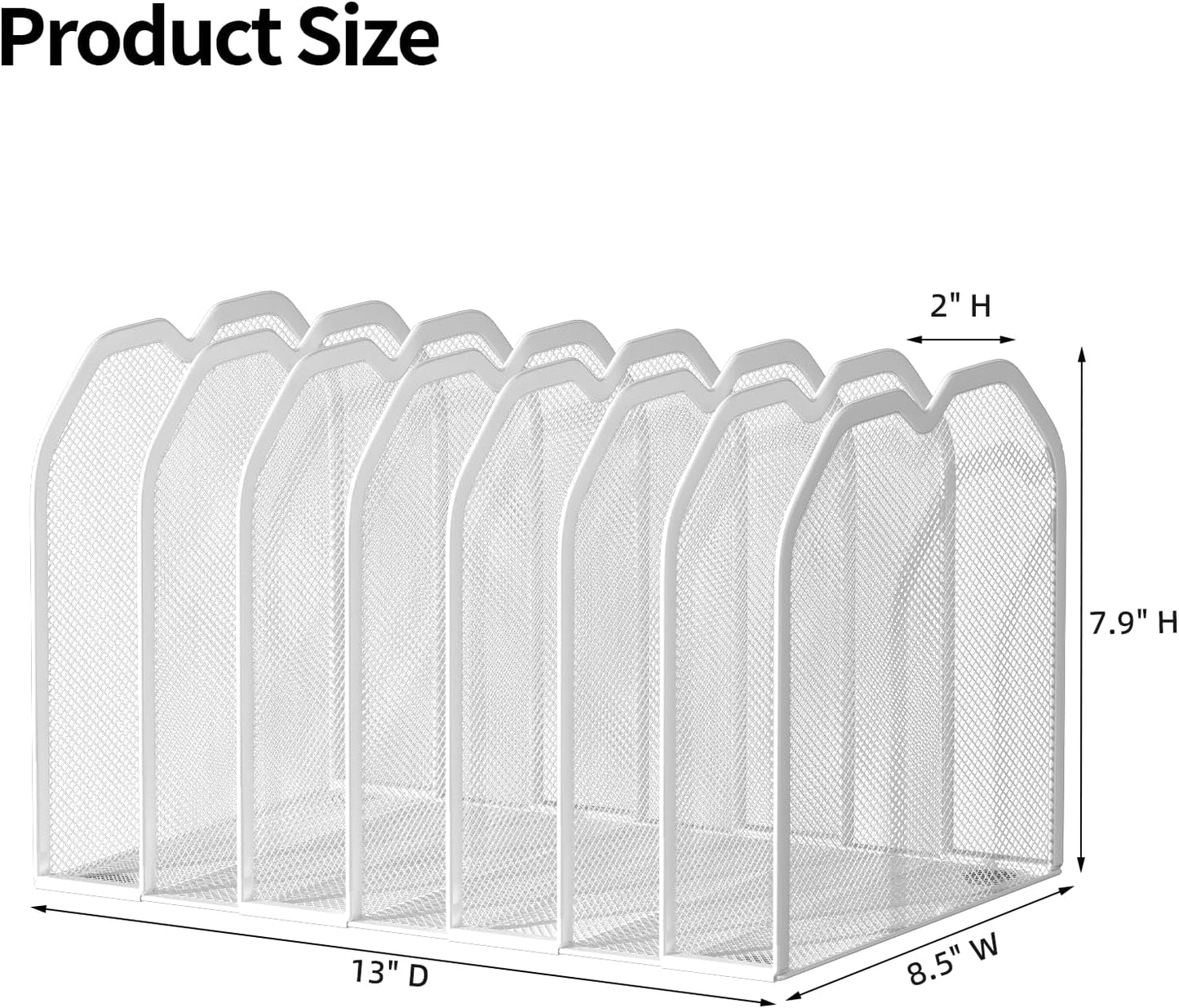 FANXIYQ Metal 7-Section File Folder Organizer for Desk | Vertical Office File Holder | Heavy-Duty Mesh Document Sorter for Books, Binders, Laptops | Black Desk Organizer (12.8”x8.5”x7.9”)