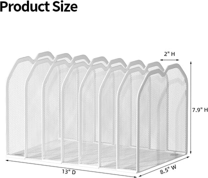 FANXIYQ Metal 7-Section File Folder Organizer for Desk | Vertical Office File Holder | Heavy-Duty Mesh Document Sorter for Books, Binders, Laptops | Black Desk Organizer (12.8”x8.5”x7.9”)