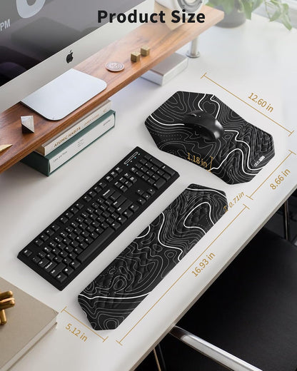 Ergonomic Mouse Pad and Keyboard Wrist Rest Support Set, Massage Design Mousepad for Carpal Tunnel Pain Relief, Memory Foam, Non-Slip PU Base for Computer Desk, Baby Blue