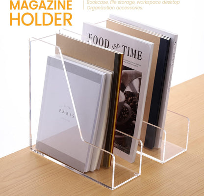 Magazine Holder, Clear Acrylic Magazine Rack, File Organizer for Office Desk, Book Organizer,-One-Piece-3 Vertical spaces,1 pack (B5)……