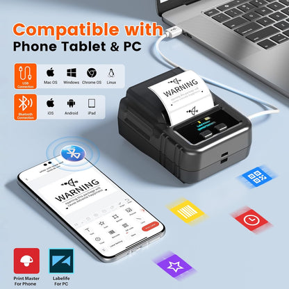 Phomemo M120 Bluetooth Label Maker - Portable Thermal Barcode Printer with App, 2" Wide Labels, Wireless Sticker Printer for Small Business,Home Office,QR Codes,Address Labels - iOS/Android Compatible