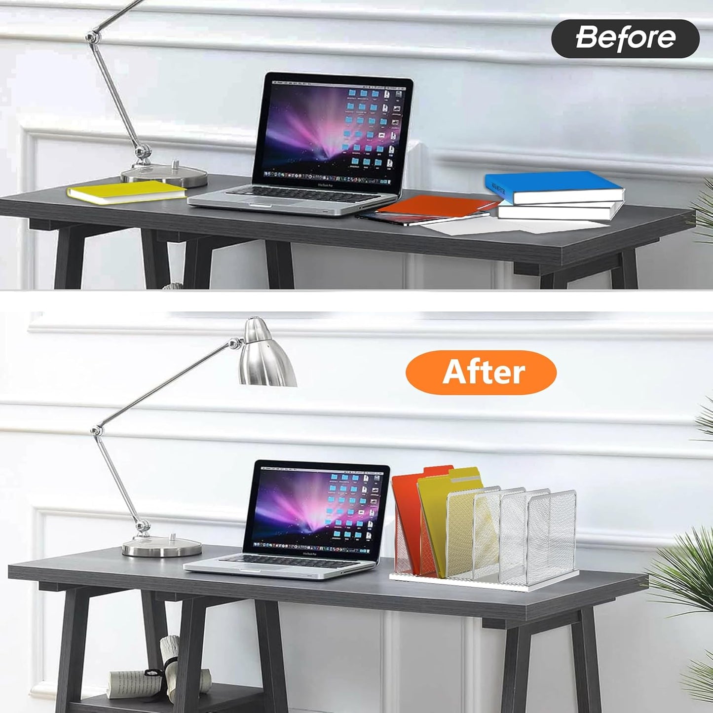 Kuntine.B Desk File Organizer 5 Sections Upright Mesh Desktop Organizer File Sorter Office Organization File Holder for Home, Office & Classroom