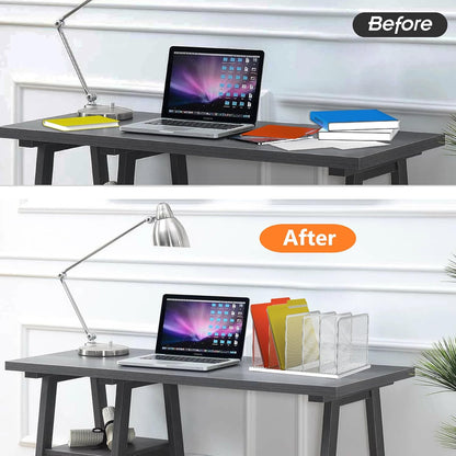 Kuntine.B Desk File Organizer 5 Sections Upright Mesh Desktop Organizer File Sorter Office Organization File Holder for Home, Office & Classroom