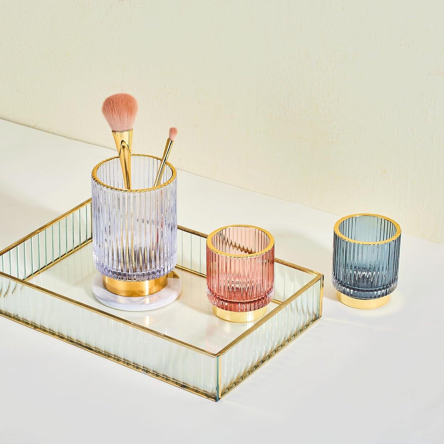 Makeup Brush Holder Organizer,Toothbrush Holders,Desk Pen Pencil Holder,Multifunctional Vintage Glass Brush Cup（L/Green/A3-6-US）