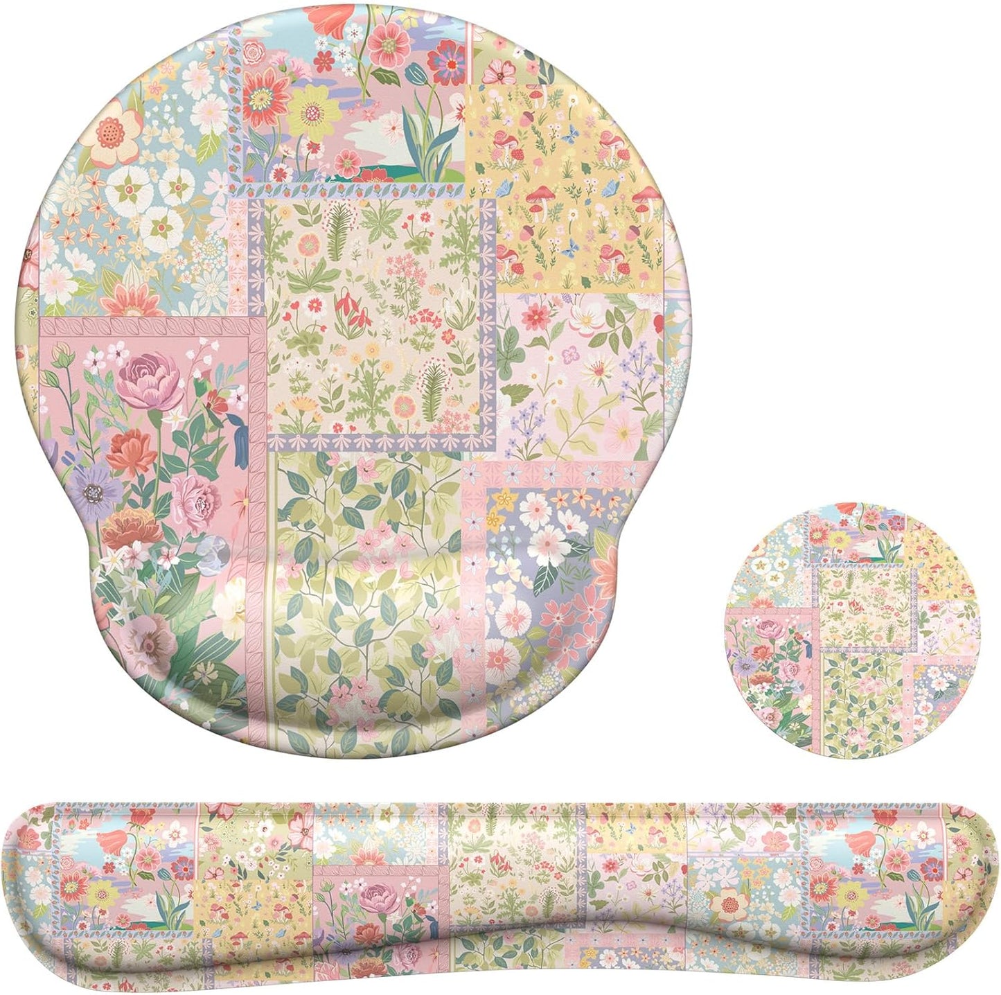 iLeadon Mouse Pad and Keyboard Wrsit Rest, Anti-Fatigue Gel Wrist Rest for Keyboard, Mouse Pad Set for Computer Women Office (Pink Floral)