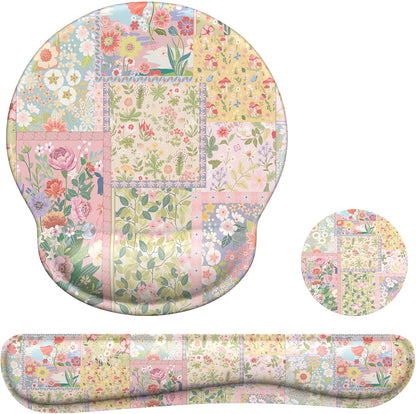 iLeadon Mouse Pad and Keyboard Wrsit Rest, Anti-Fatigue Gel Wrist Rest for Keyboard, Mouse Pad Set for Computer Women Office (Pink Floral)